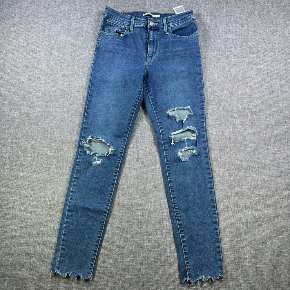 Levis 720 High Rise Super Skinny Distressed Jeans Medium Wash Blue 28x30